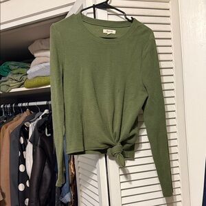 Madewell Olive Green Long Sleeve Knotted Top